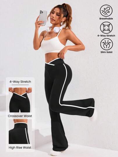 Charleston Pants – White Side Stripe with Crossover Waist