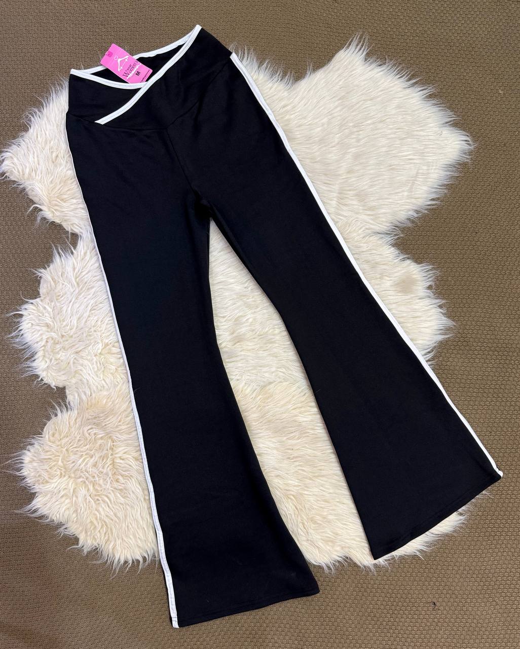 Charleston Pants – White Side Stripe with Crossover Waist